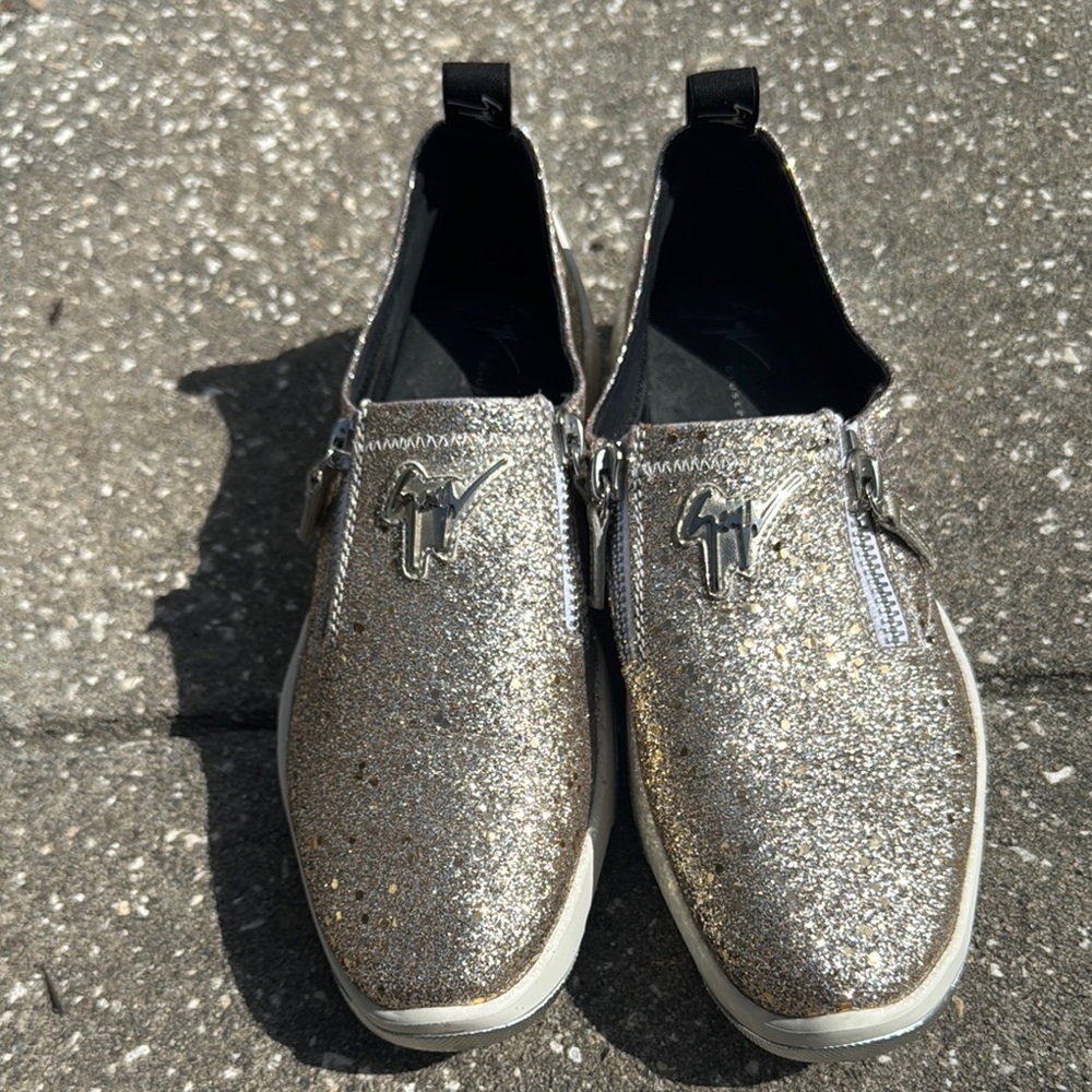 Giuseppe Zanotti Silver Sneakers with Glittery Finish